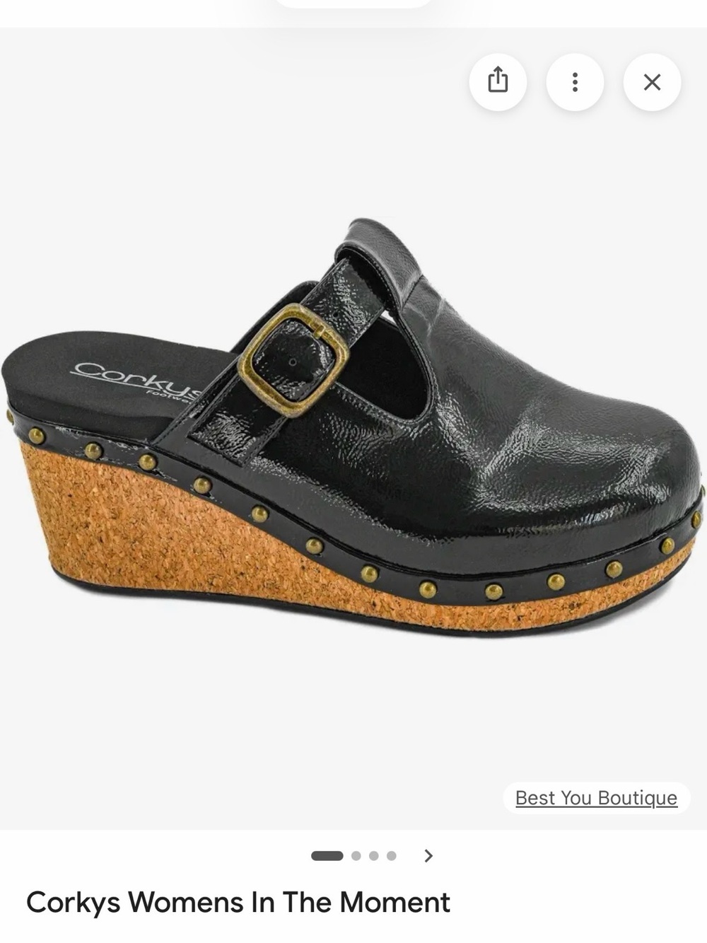 Corkys In the Moment crinkle patent black wedges size 10